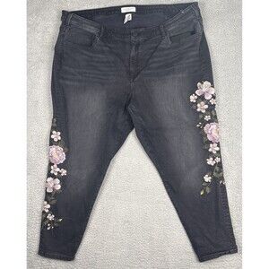 Lane Bryant NYC Size 28R Mid Rise Super Stretch Skinny Jeans Embroidered Floral